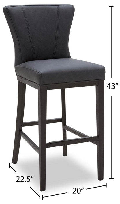 Quinn Barstool with Vegan Leather Fabric - Grey | Tabouret bar Quinn en tissu de cuir végétalien - gris