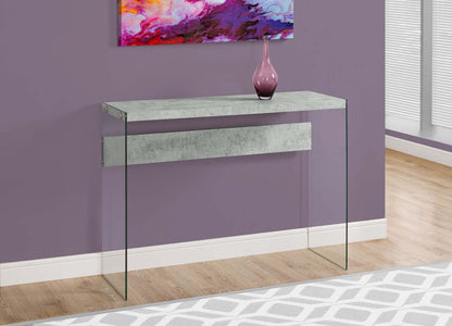 Yonah 44 Modern Sofa Table - Cement Grey with Glass Legs|Table de salon moderne Yonah de 44 po - gris ciment avec pattes en verre