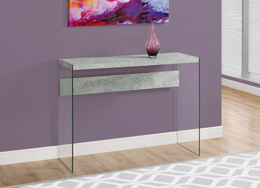 Yonah 44 Modern Sofa Table - Cement Grey with Glass Legs|Table de salon moderne Yonah de 44 po - gris ciment avec pattes en verre