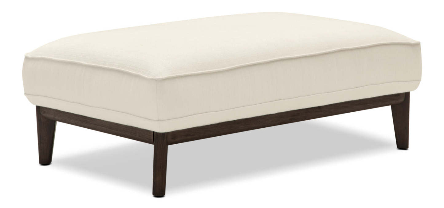 Cindy Crawford Home Pouf Gena 45 en tissu d'apparence lin avec base et pieds en bois - Coton blanc | Pouf Gena de Cindy Crawford Home de 45 po en tissu d'apparence lin avec base et pattes en bois - coton blanc