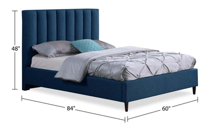 Kort &amp; Co. Lit plateforme rembourré Rain en tissu bleu, capitonné - Pleine grandeur | Lit plateforme rembourré Rain de Kort &amp; Co. en tissu bleu capitonné - format lit double