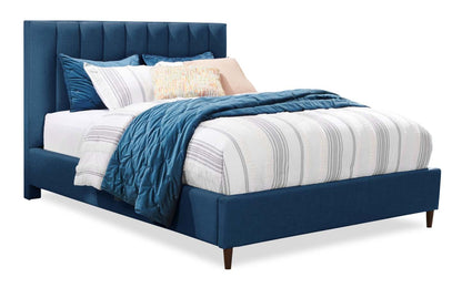 Kort &amp; Co. Lit plateforme rembourré Rain en tissu bleu, capitonné - Queen Size | Lit plateforme rembourré Rain de Kort &amp; Co. en tissu bleu capitonné - format grand lit