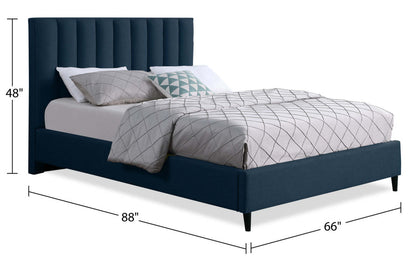 Kort &amp; Co. Lit plateforme rembourré Rain en tissu bleu, capitonné - Queen Size | Lit plateforme rembourré Rain de Kort &amp; Co. en tissu bleu capitonné - format grand lit