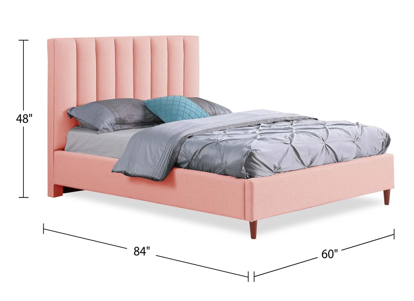 Kort &amp; Co. Lit plateforme rembourré Rain en tissu rose, capitonné - Pleine grandeur | Lit plateforme rembourré Rain de Kort &amp; Co. en tissu rose capitonné - format lit double