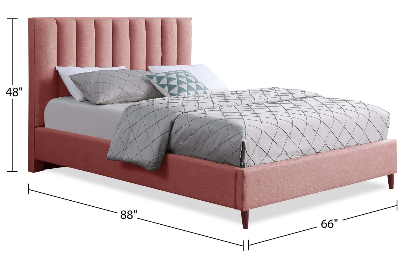 Kort &amp; Co. Lit plateforme rembourré Rain en tissu rose, capitonné - Queen Size | Lit plateforme rembourré Rain de Kort &amp; Co. en tissu rose capitonné - format grand lit