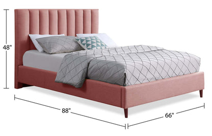 Kort &amp; Co. Lit plateforme rembourré Rain en tissu rose, capitonné - Queen Size | Lit plateforme rembourré Rain de Kort &amp; Co. en tissu rose capitonné - format grand lit