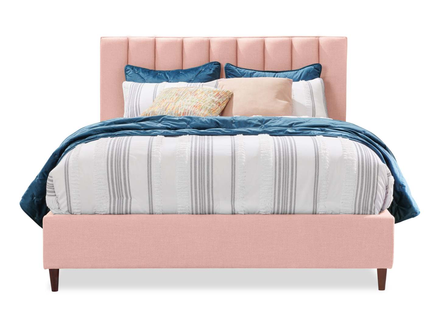 Kort &amp; Co. Lit plateforme rembourré Rain en tissu rose, capitonné - Pleine grandeur | Lit plateforme rembourré Rain de Kort &amp; Co. en tissu rose capitonné - format lit double