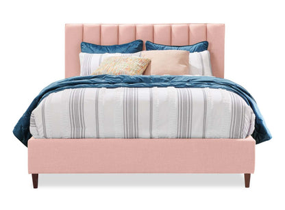 Kort &amp; Co. Lit plateforme rembourré Rain en tissu rose, capitonné - Pleine grandeur | Lit plateforme rembourré Rain de Kort &amp; Co. en tissu rose capitonné - format lit double