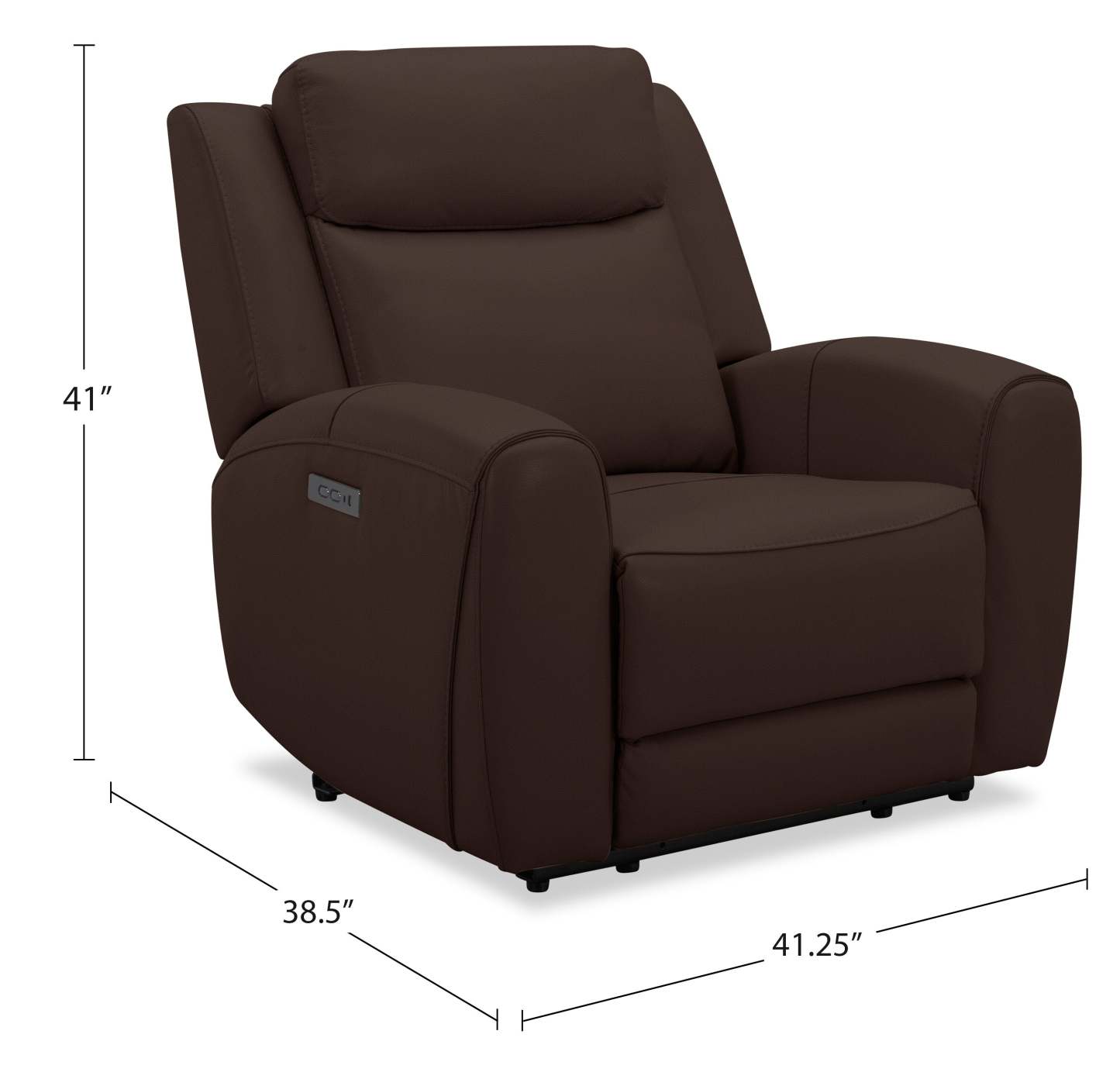 Fauteuil à inclinaison électrique Reign de 41,25 po en cuir véritable de qualité supérieure avec port USB - brun chocolat Silverado
