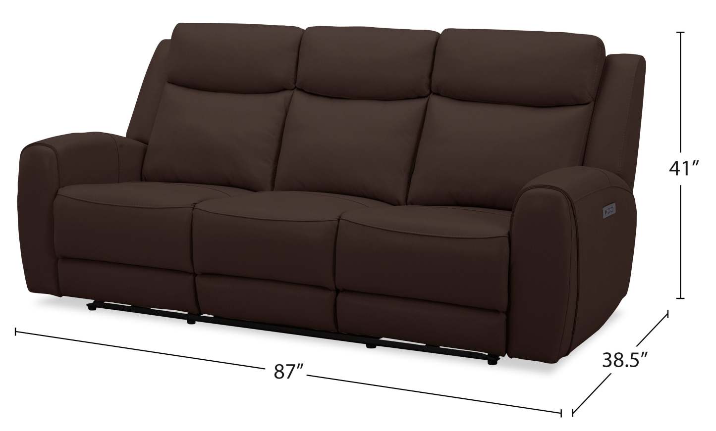 Sofa à inclinaison électrique Reign de 87 po en cuir véritable de qualité supérieure avec ports USB - brun chocolat Silverado