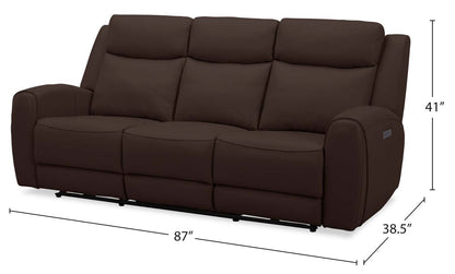 Sofa à inclinaison électrique Reign de 87 po en cuir véritable de qualité supérieure avec ports USB - brun chocolat Silverado