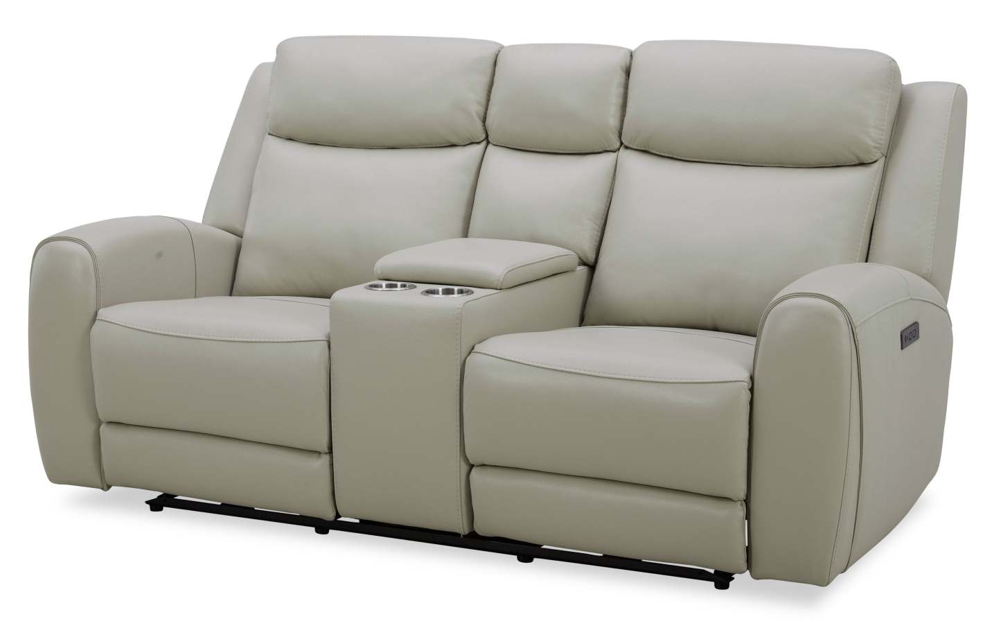 Causeuse à inclinaison électrique Reign de 78 po en cuir véritable de qualité supérieure avec console - taupe clair de lune Deltona