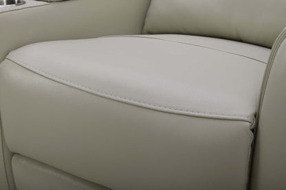 Causeuse à inclinaison électrique Reign de 78 po en cuir véritable de qualité supérieure avec console - taupe clair de lune Deltona