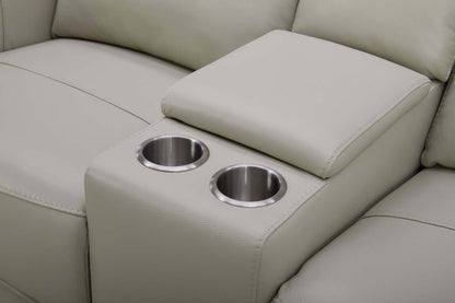 Causeuse à inclinaison électrique Reign de 78 po en cuir véritable de qualité supérieure avec console - taupe clair de lune Deltona