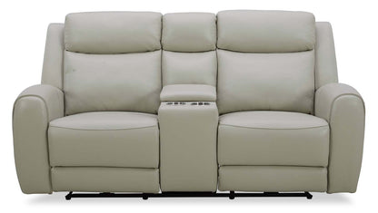 Causeuse à inclinaison électrique Reign de 78 po en cuir véritable de qualité supérieure avec console - taupe clair de lune Deltona