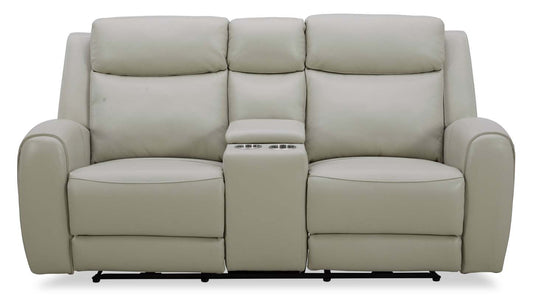 Causeuse à inclinaison électrique Reign de 78 po en cuir véritable de qualité supérieure avec console - taupe clair de lune Deltona
