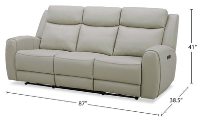 Sofa à inclinaison électrique Reign de 87 po en cuir véritable de qualité supérieure avec ports USB - taupe clair de lune Deltona