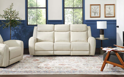 Sofa à inclinaison électrique Reign de 87 po en cuir véritable de qualité supérieure avec ports USB - taupe clair de lune Deltona