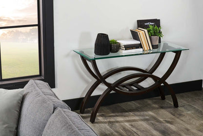 Ricci 48 Table de canapé moderne avec plateau en verre – Espresso avec pieds arqués | Table de salon moderne Ricci de 48 po avec dessus en verre - espresso avec pattes arquées