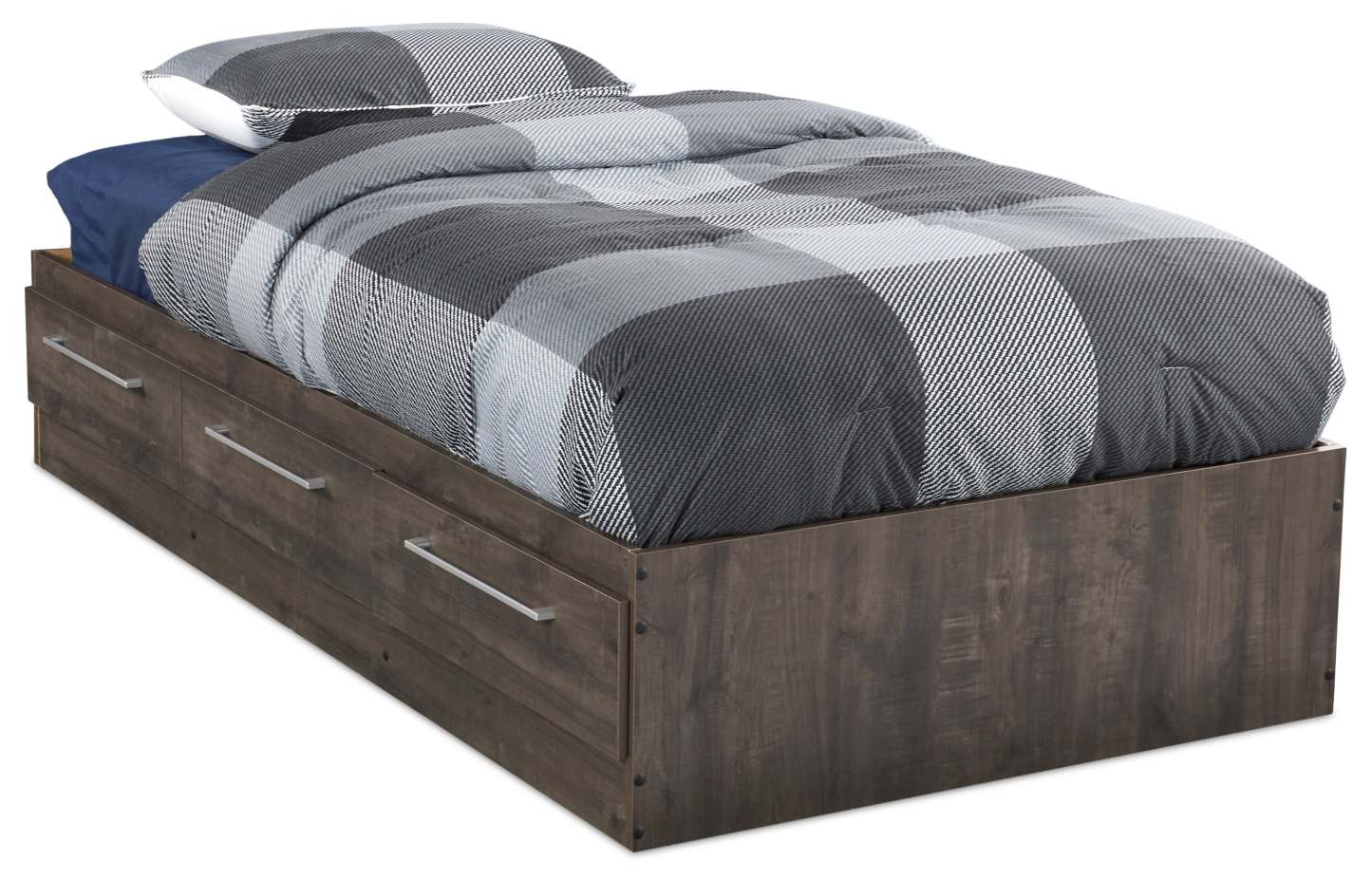 Lit Mates Riley avec rangement à 3 tiroirs pour enfants, fabriqué au Canada, gris - taille simple | Lit matelot Riley avec 3 tiroirs de rangement pour enfants, fabriqué au Canada, gris - format lit simple