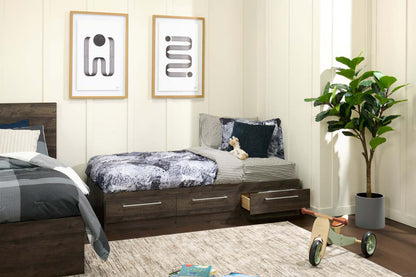 Lit Mates Riley avec rangement à 3 tiroirs pour enfants, fabriqué au Canada, gris - taille simple | Lit matelot Riley avec 3 tiroirs de rangement pour enfants, fabriqué au Canada, gris - format lit simple