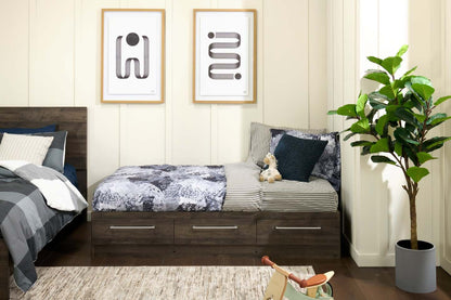 Lit Mates Riley avec rangement à 3 tiroirs pour enfants, fabriqué au Canada, gris - taille simple | Lit matelot Riley avec 3 tiroirs de rangement pour enfants, fabriqué au Canada, gris - format lit simple