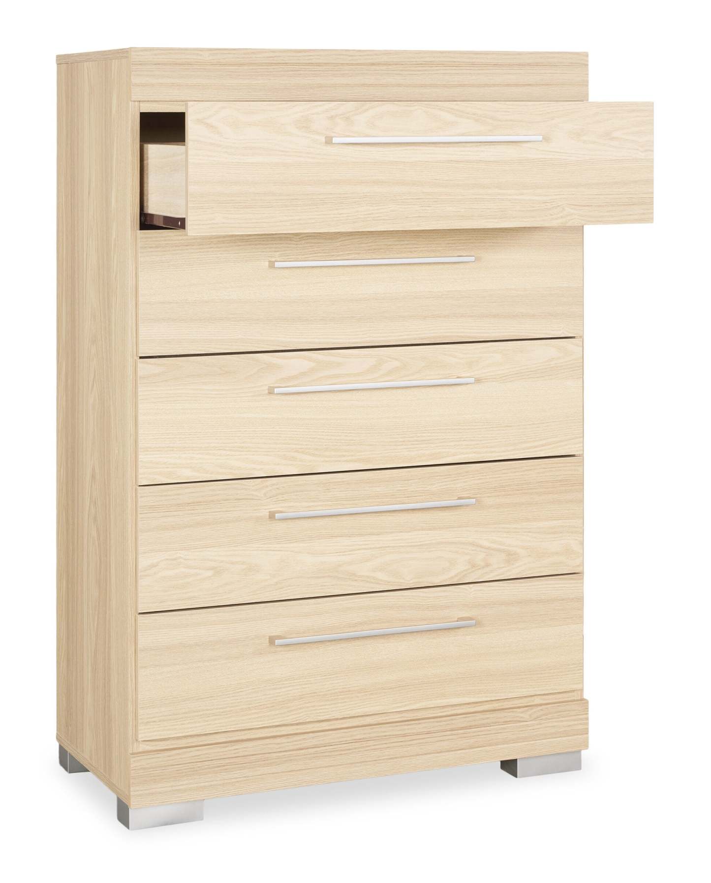 Commode de chambre à coucher Riley, 5 tiroirs, 31 l x 46 h, fabriquée au Canada - Naturel | Commode verticale de chambre à coucher Riley de 31 po (L) x 46 po (H) à 5 tiroirs, fabriquée au Canada - naturelle