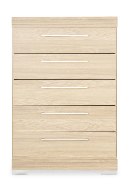 Commode de chambre à coucher Riley, 5 tiroirs, 31 l x 46 h, fabriquée au Canada - Naturel | Commode verticale de chambre à coucher Riley de 31 po (L) x 46 po (H) à 5 tiroirs, fabriquée au Canada - naturelle