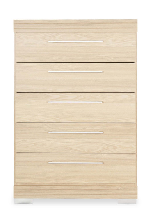 Commode de chambre à coucher Riley, 5 tiroirs, 31 l x 46 h, fabriquée au Canada - Naturel | Commode verticale de chambre à coucher Riley de 31 po (L) x 46 po (H) à 5 tiroirs, fabriquée au Canada - naturelle