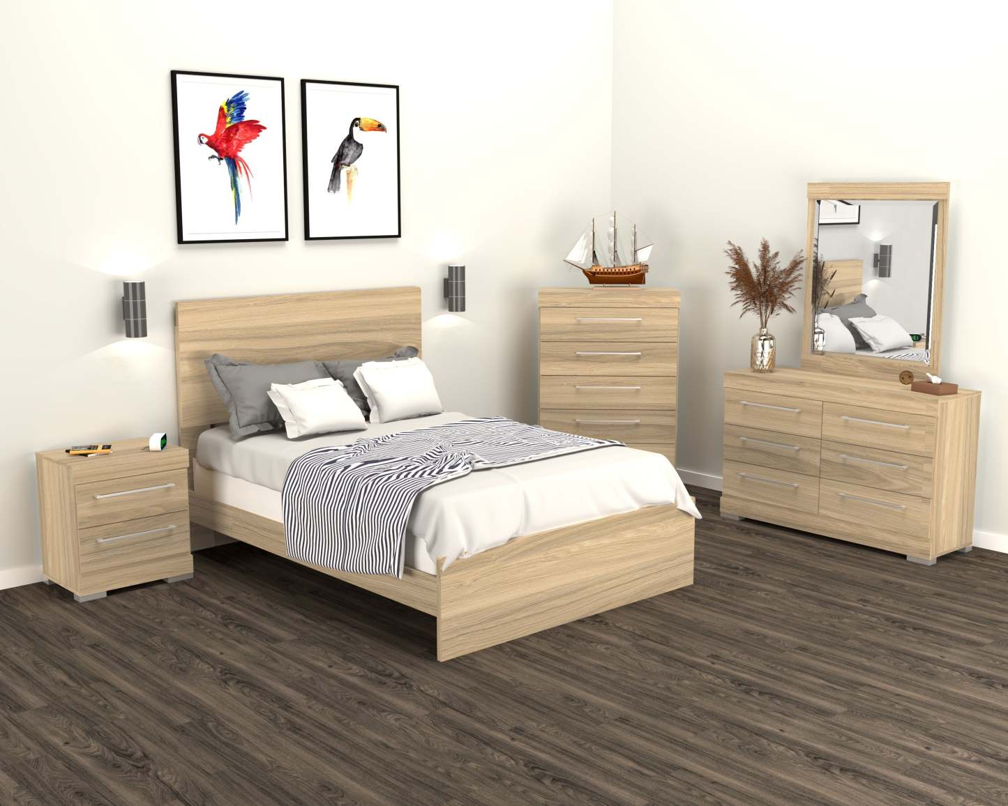 Commode de chambre à coucher Riley, 5 tiroirs, 31 l x 46 h, fabriquée au Canada - Naturel | Commode verticale de chambre à coucher Riley de 31 po (L) x 46 po (H) à 5 tiroirs, fabriquée au Canada - naturelle