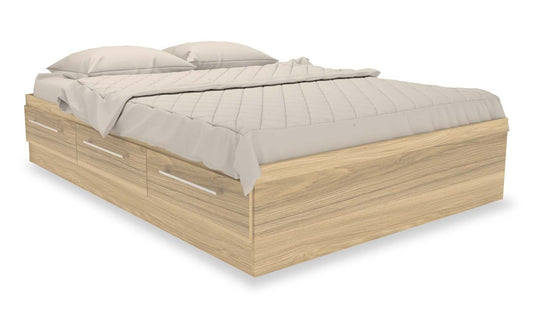 Lit Mates Riley avec rangement à 3 tiroirs pour enfants, fabriqué au Canada, naturel - Pleine grandeur | Lit matelot Riley avec 3 tiroirs de rangement pour enfants, fabriqué au Canada, naturel - format lit double