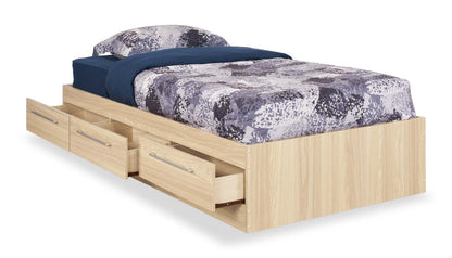 Lit Mates Riley avec rangement à 3 tiroirs pour enfants, fabriqué au Canada, naturel - taille simple | Lit matelot Riley avec 3 tiroirs de rangement pour enfants, fabriqué au Canada, naturel - format lit simple