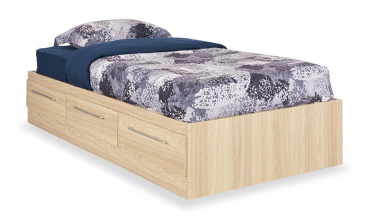 Lit Mates Riley avec rangement à 3 tiroirs pour enfants, fabriqué au Canada, naturel - taille simple | Lit matelot Riley avec 3 tiroirs de rangement pour enfants, fabriqué au Canada, naturel - format lit simple