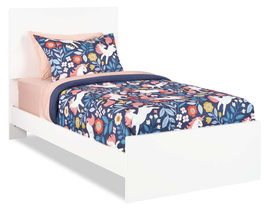 Lit à panneaux Riley avec tête de lit et cadre pour enfants, fabriqué au Canada, blanc - taille simple | Lit à panneaux Riley avec tête de lit et cadre de lit pour enfants, fabriqué au Canada, blanc - format lit simple