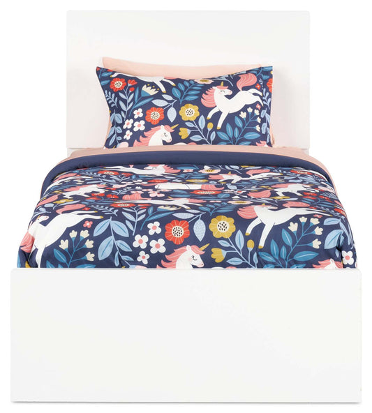 Lit à panneaux Riley avec tête de lit et cadre pour enfants, fabriqué au Canada, blanc - taille simple | Lit à panneaux Riley avec tête de lit et cadre de lit pour enfants, fabriqué au Canada, blanc - format lit simple