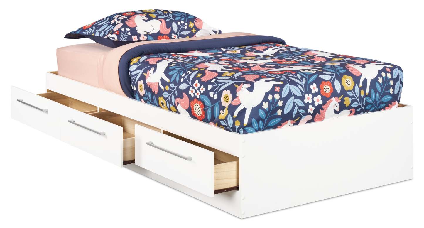 Lit Mates Riley avec rangement à 3 tiroirs pour enfants, fabriqué au Canada, blanc - taille simple | Lit matelot Riley avec 3 tiroirs de rangement pour enfants, fabriqué au Canada, blanc - format lit simple