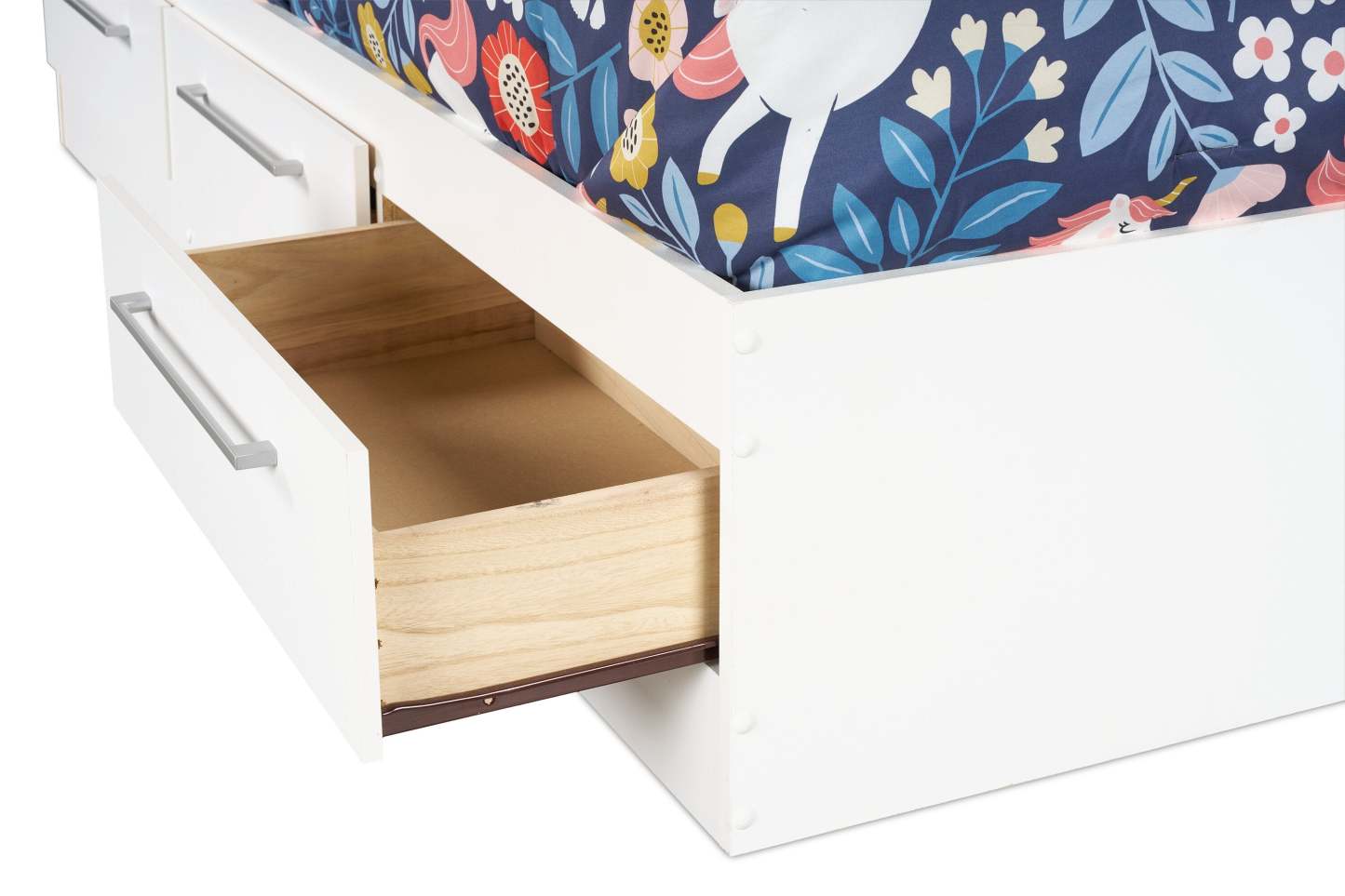 Lit Mates Riley avec rangement à 3 tiroirs pour enfants, fabriqué au Canada, blanc - taille simple | Lit matelot Riley avec 3 tiroirs de rangement pour enfants, fabriqué au Canada, blanc - format lit simple