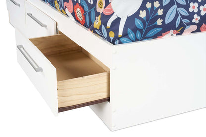 Lit Mates Riley avec rangement à 3 tiroirs pour enfants, fabriqué au Canada, blanc - taille simple | Lit matelot Riley avec 3 tiroirs de rangement pour enfants, fabriqué au Canada, blanc - format lit simple