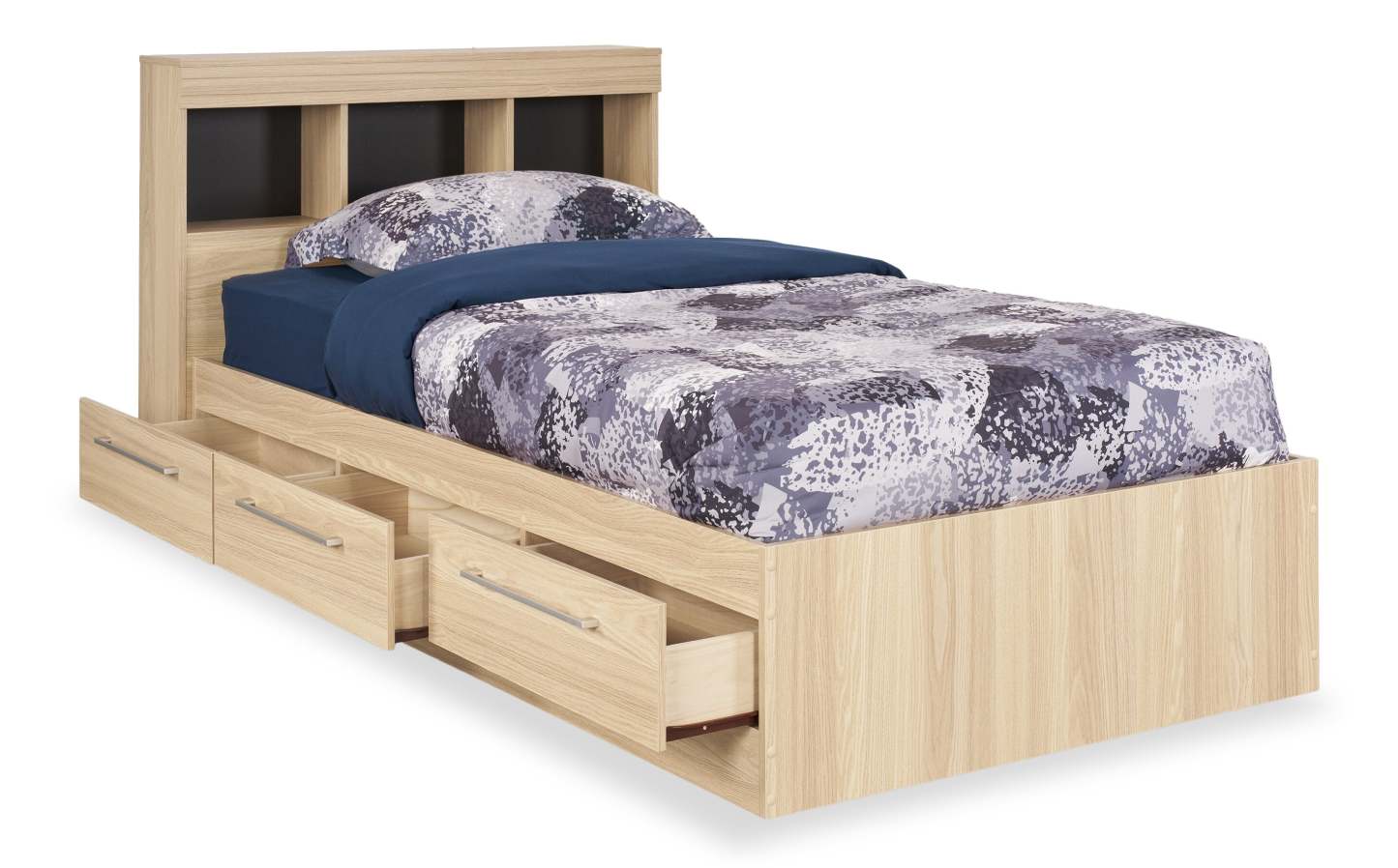 Ensemble de lit Riley Mates avec tête de lit bibliothèque pour enfants, fabriqué au Canada, naturel - taille simple | Lit matelot Riley fabriqué au Canada avec ensemble de tête de lit bibliothèque pour enfants, naturel - format lit simple