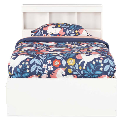 Ensemble de lit Riley Mates avec tête de lit bibliothèque pour enfants, fabriqué au Canada, blanc - taille simple | Lit matelot Riley avec ensemble de tête de lit bibliothèque pour enfants, fabriqué au Canada, blanc - format lit simple