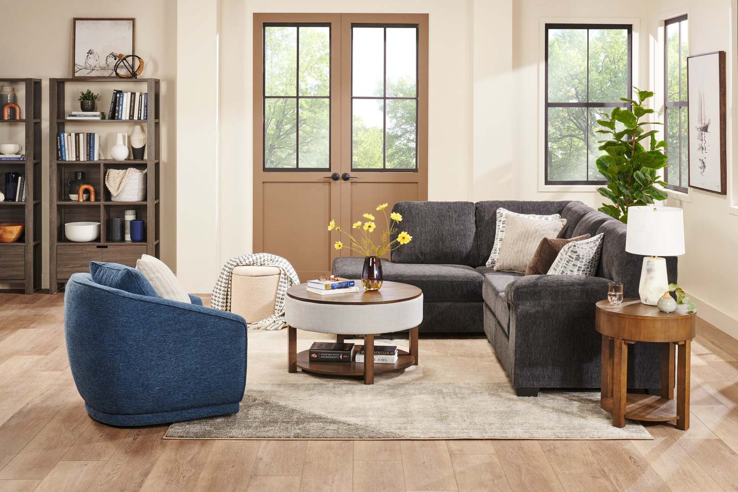 Ontario 14,75 po Pouf de rangement rond en tissu - blanc