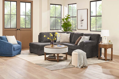 Fabriqué au Canada, canapé sectionnel de gauche Morgan 2 pièces en tissu de chenille avec coussins décoratifs - gris