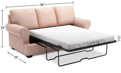 Fabriqué au Canada Canapé Personnalisable Roll 86 en Tissu d'Apparence Lin avec Accoudoirs Enroulés - Pax Rose Pink | Canapé-lit Roll de Sofa Lab de 86 po fabriqué au Canada en tissu d'apparence lin avec accoudoirs enroulés - rose Pax Rose | RO603249