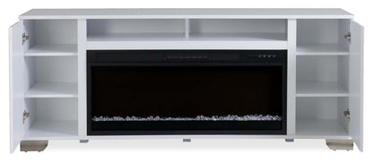 Meuble pour téléviseur moderne Robin de 70 po avec foyer électrique, rangement et système de gestion des câbles pour téléviseurs jusqu’à 80 po - blanc