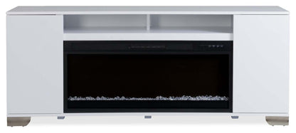 Meuble pour téléviseur moderne Robin de 70 po avec foyer électrique, rangement et système de gestion des câbles pour téléviseurs jusqu’à 80 po - blanc