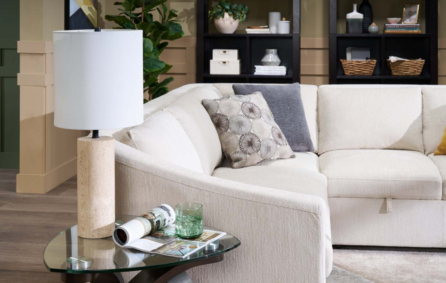 Rocco 25” Lampe de table moderne en pierre - travertin naturel