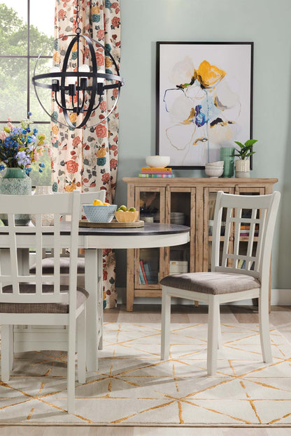 Ensemble de salle à manger Dena 5 pièces avec table et chaises, extension 42-60 W, rond - Gris tourterelle | Ensemble de salle à manger Dena 5 pièces avec table ronde, rallonge de 42 po à 60 po (L) et chaises - gris tourterelle