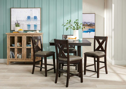 Table à hauteur de comptoir Tribeca, base piédestal, carré 40 W - Gris/Marron | Table carrée Tribeca de 40 po (L) de hauteur comptoir avec pied piédestal - gris-brun