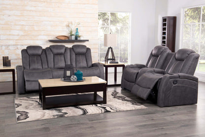 Ross 72.5 Faux Suede Fabric Power Reclining Loveseat with Power Headrests and Storage Console - Pewter Grey | Causeuse à inclinaison électrique Ross de 72,5 po en tissu de suédine avec appuie-têtes électriques et console de rangement - gris étain