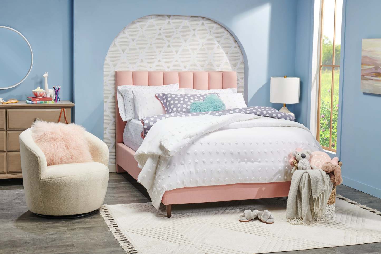 Oreiller décoratif en peau de mouton de Mongolie - Rose|Coussin décoratif Mogolian en peau de mouton de Mongolie - rosé|636570DP